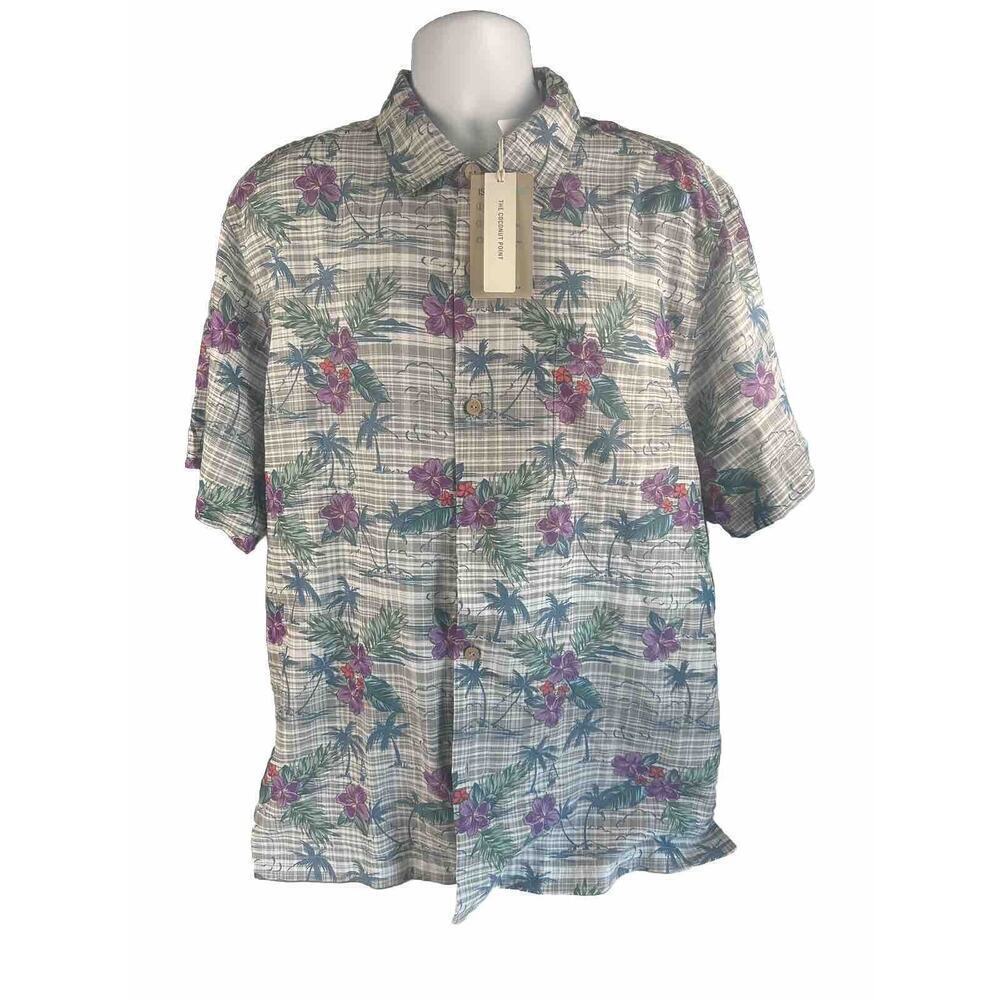 Tommy Bahama Men’s Island Zone Coconut Point Hawaiian Button Up Shirt Gray XL